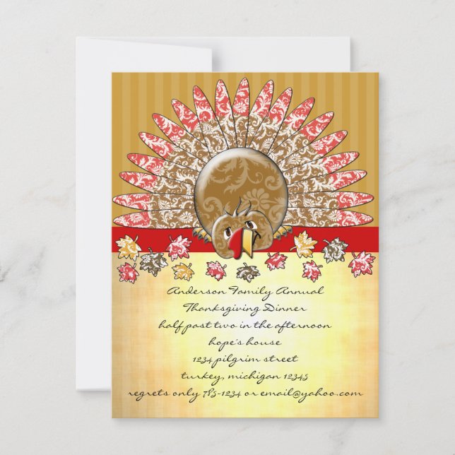Invitation Caricature mignonne Thanksgiving Turquie (Devant)
