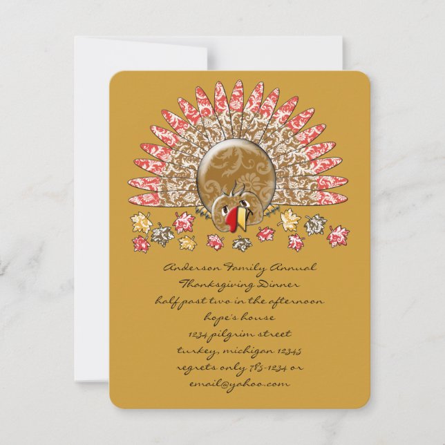 Invitation Caricature mignonne Thanksgiving Turquie (Devant)