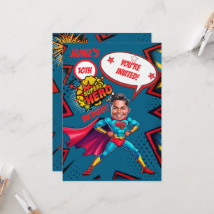 Invitation Caricature personnalisée pour garçons Super Hero b