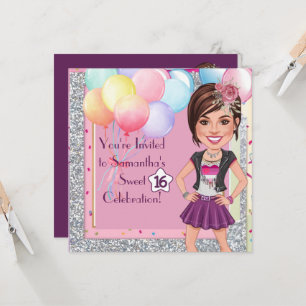 Invitation Caricature personnalisée pour un Sweet 16 avec bal