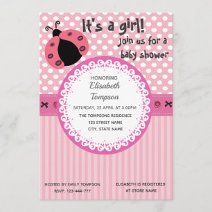 Invitation Caricature rose mignon baby shower ladybug