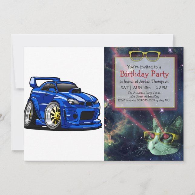 Invitation Caricature sur la vitesse de voiture de muscle ble (Devant)