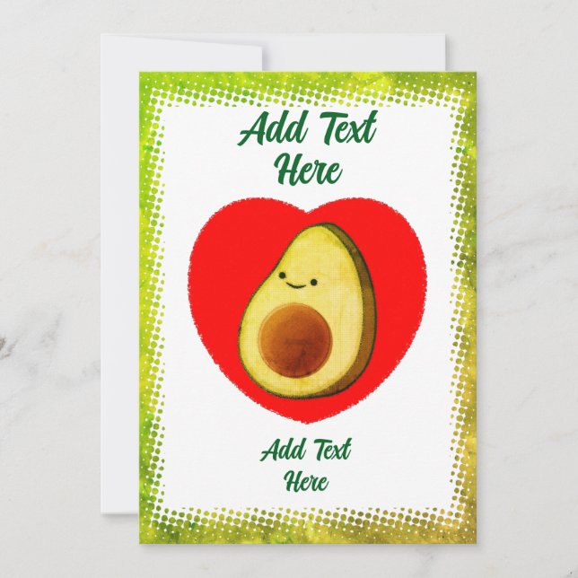 Invitation Caricature Vert De L'Avocado Dans Le Coeur Rouge V (Devant)