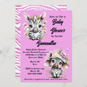 Invitation Caricature Zebra mignon safari jungle filles parti