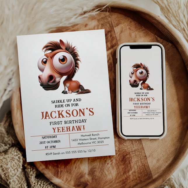 Invitation Caricatures du cheval 1er anniversaire (Créateur téléchargé)