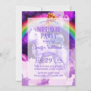 Invitation Carlin arc-en-ciel dans l'espace chevauchant une l