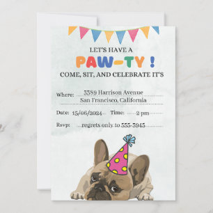 Invitation Carlin Chien Anniversaire Fête Chiot Paw-ty Annive