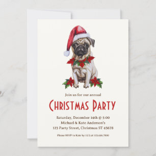 Invitation Carlin Chien dans un Santa Hat Mignonne Chien Fête