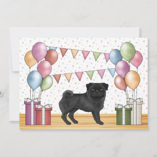 Invitation Carlin noir Cartoon Chien Pastels colorés Annivers