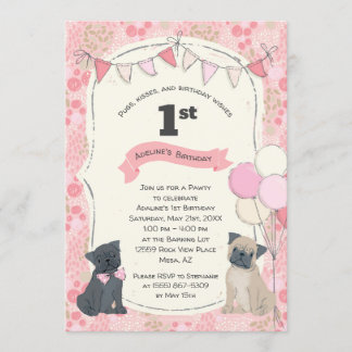 Invitation Carlins et baisers Chien Chien Coquelicot Photo An