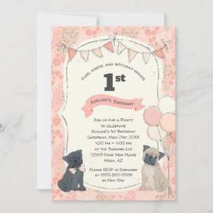 Invitation Carlins et baisers Chien chiot photo Anniversaire