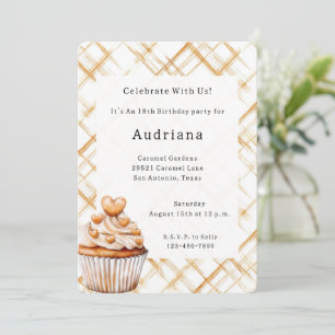 Invitation Carmel Cream Hearts Cupcake Anniversaire