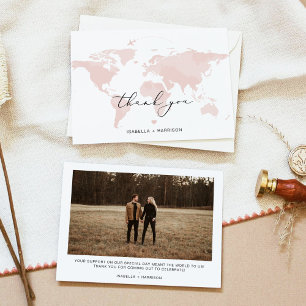 Invitation CARMEN Travel Adventure Pink Map Merci photo