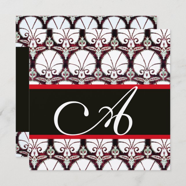 Invitation CARNATIONS DE DOMMAQUES ROUGE NOIR MONOGRAM Argent (Devant / Derrière)