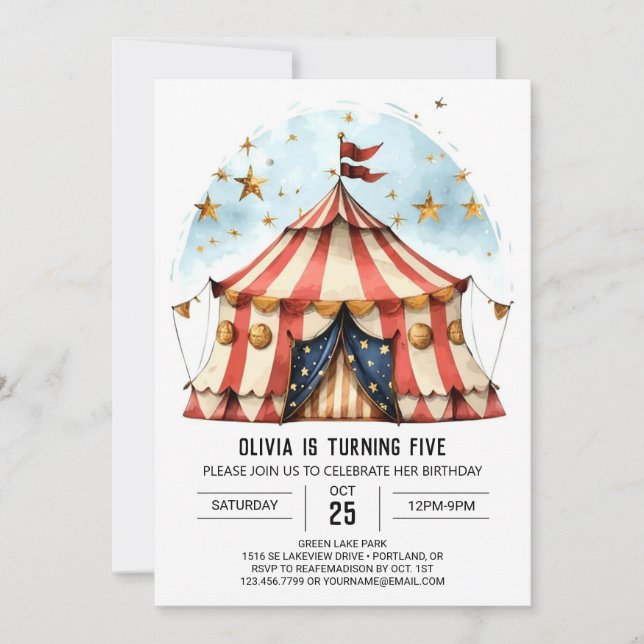 Invitation Carnaval Aquarelle Magique Cirque Anniversaire (Devant)