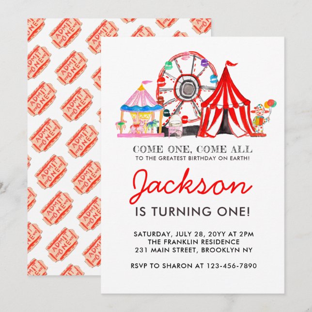 Invitation Carnaval Circus Fair Party Enfant Anniversaire Inv (Devant / Derrière)