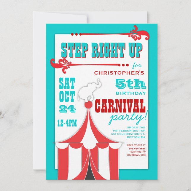Invitation Carnaval de cirque fête d'anniversaire Big Top Inv (Devant)