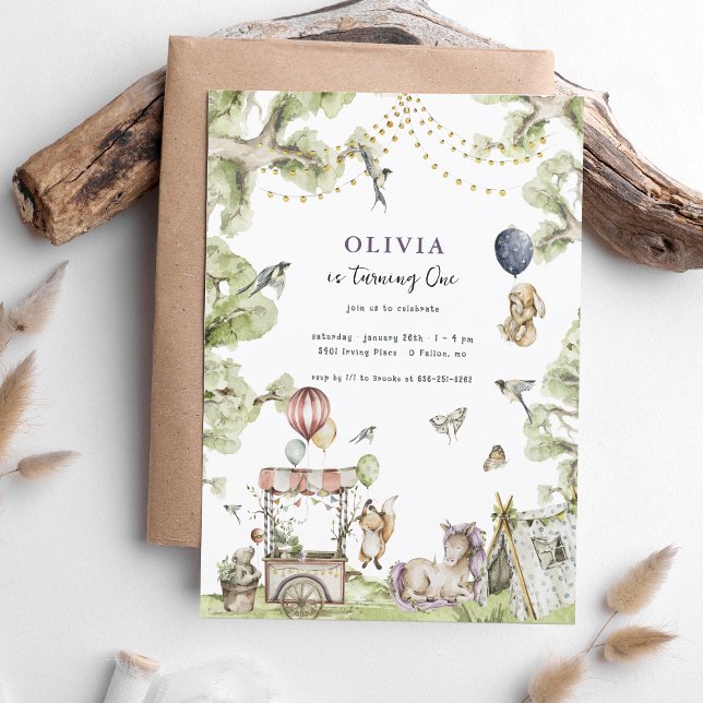 Invitation Carnaval de cirque | Woodland Unicorn fête d'anniv (Créateur téléchargé)