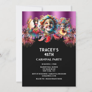 Invitation Carnaval nuit feu d'artifice de cirque mascarade v