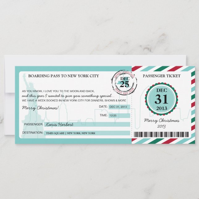 Invitation Carnet d'embarquement de Noël à NEW YORK (Devant)