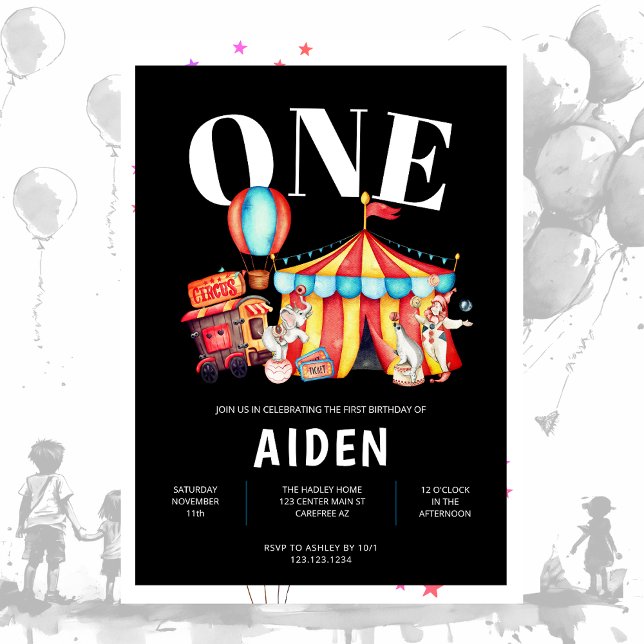 Invitation Carnival Circus Big Top Noir 1er Anniversaire (Créateur téléchargé)