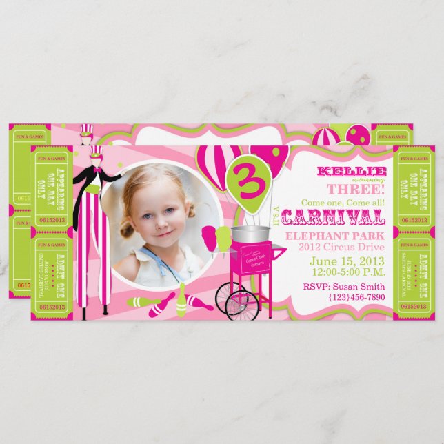 Invitation Carnival Circus Stilt Walker Anniversaire (Devant / Derrière)