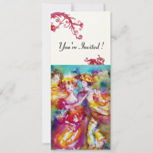 Invitation CARNIVAL DANSE bleu vif crème fleurie rouge