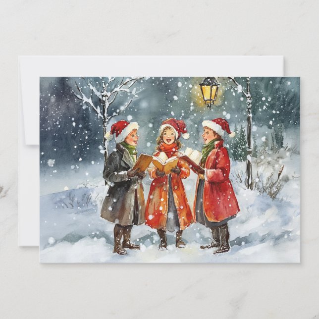 Invitation Caroleurs de Noël Watercolor modernes (Devant)