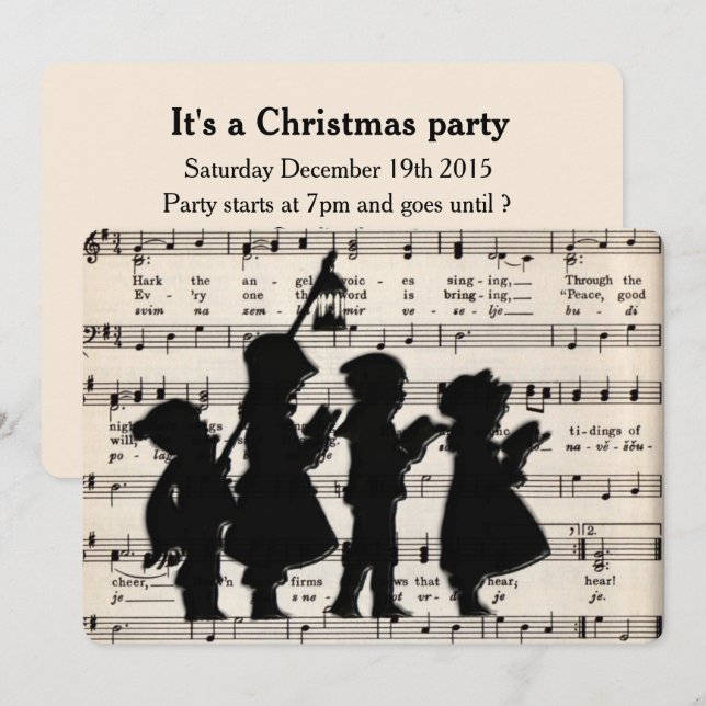 Invitation Caroleurs Enfants Avec Musique Ancienne De Noël (Devant / Derrière)