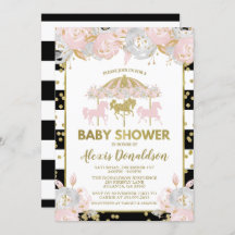 Invitation Carousel Baby shower rose et or