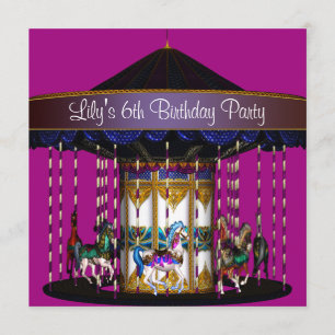 Invitation Carousel Ponies Filles 6e fête d'anniversaire