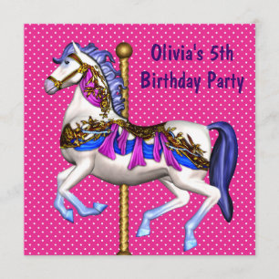 Invitation Carousel rose Pony Girls 5e fête d'anniversaire