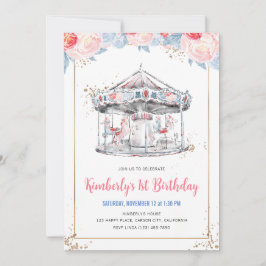 Invitation Carousel Wonderland Anniversaire rose