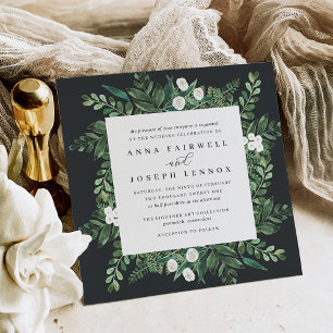 Invitation Carré à serre Mariage botanique aquarelle