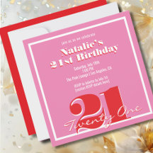 Carré Anniversaire 21 Ans Moderne Rose Rouge Rétro