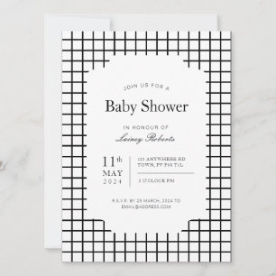 Invitation Carré blanc noir monochrome plaid géométrique