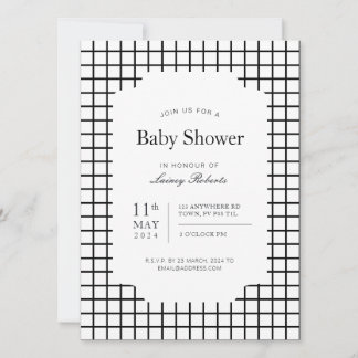 Invitation Carré blanc noir monochrome plaid géométrique