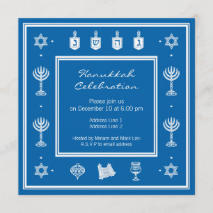 Invitation Carré bleu Hanoukka Motif