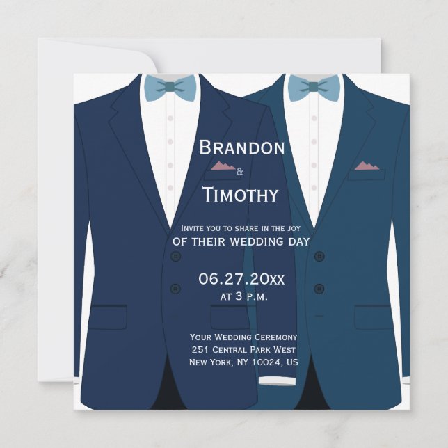 Invitation Carré Blue Gay Wedding Invite (Devant)