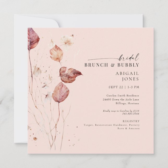 Invitation Carré Blush Bridal Brunch & Bubbly Douche (Devant)