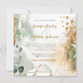 Invitation Carré botanique moderne Green Gold|