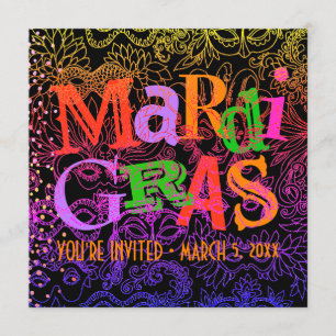 Invitation Carré coloré de typographie de masques de mardi