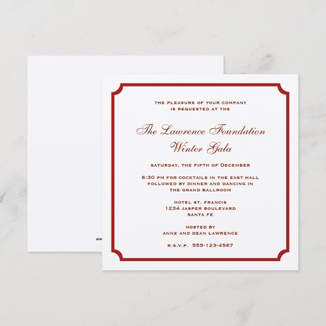 Invitation carré d'argent rouge férié en entreprise (Devant / Derrière)