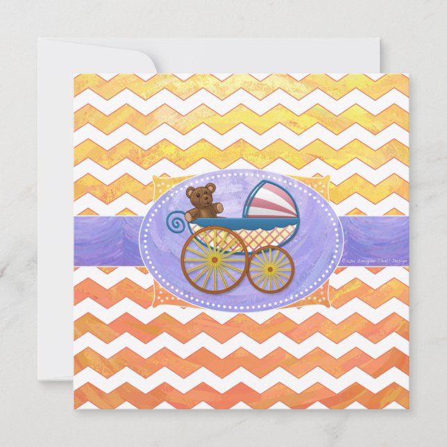 Invitation Carré de Baby shower Jaune Orange Chevron (Devant)