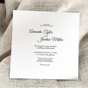 Invitation Carré de calligraphie noir et blanc simple Mariage