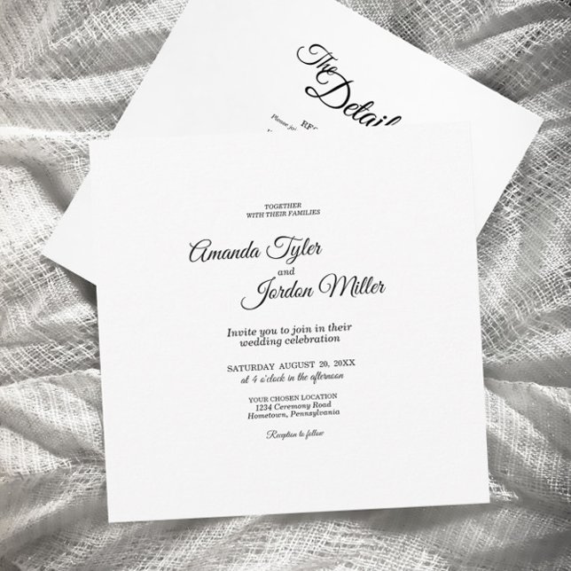 Invitation Carré de calligraphie noir simple Tous un Mariage (Créateur téléchargé)