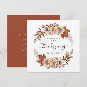 Invitation Carré de dîner de Thanksgiving Floral Automnal Rus