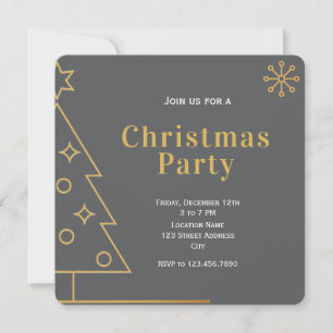 Invitation Carré de fête de Noël gris et or simple moderne