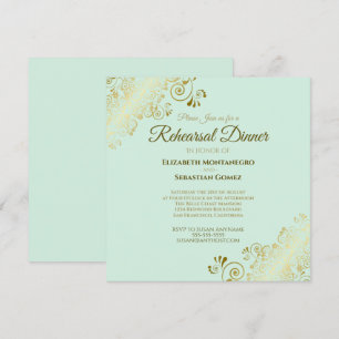 Invitation Carré de la répétition du Mariage Neo Mint & Gold