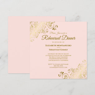 Invitation Carré de la répétition du Mariage rose et or